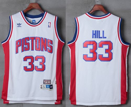 Men Detroit Pistons 33 Grant Hill White Hardwood Classics Stitched NBA Jersey